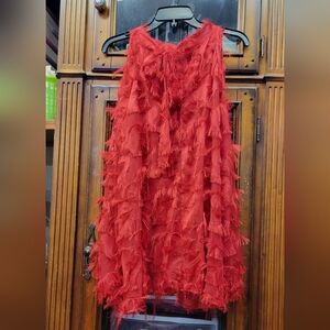 Bare Shoulder Long Sleeve Red Eyelash Fringe Blouse Front Tie at Neckline 3XL